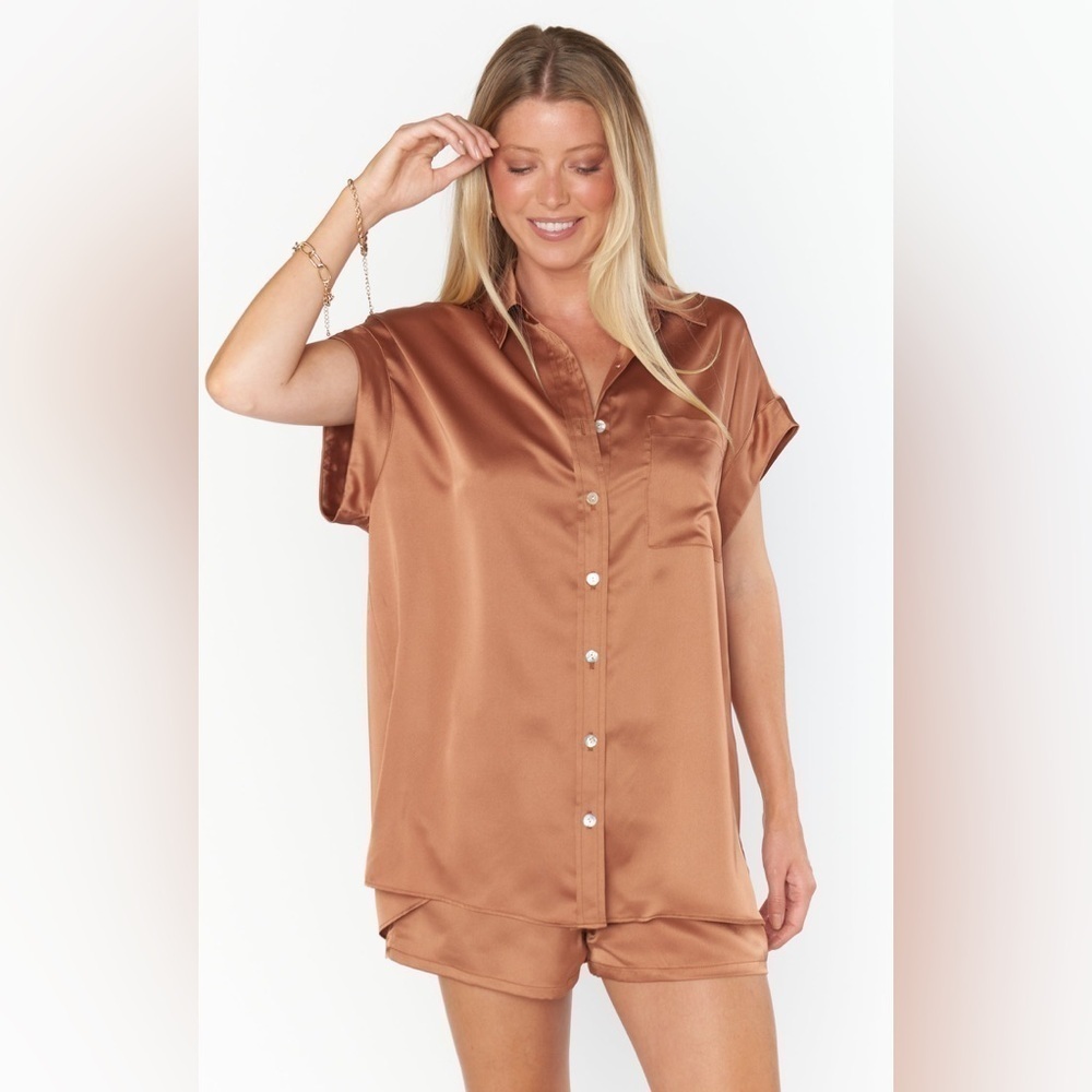 SHOW ME YOUR MUMU Best Day Button Up In Copper Luxe Satin - Picture 6 of 7